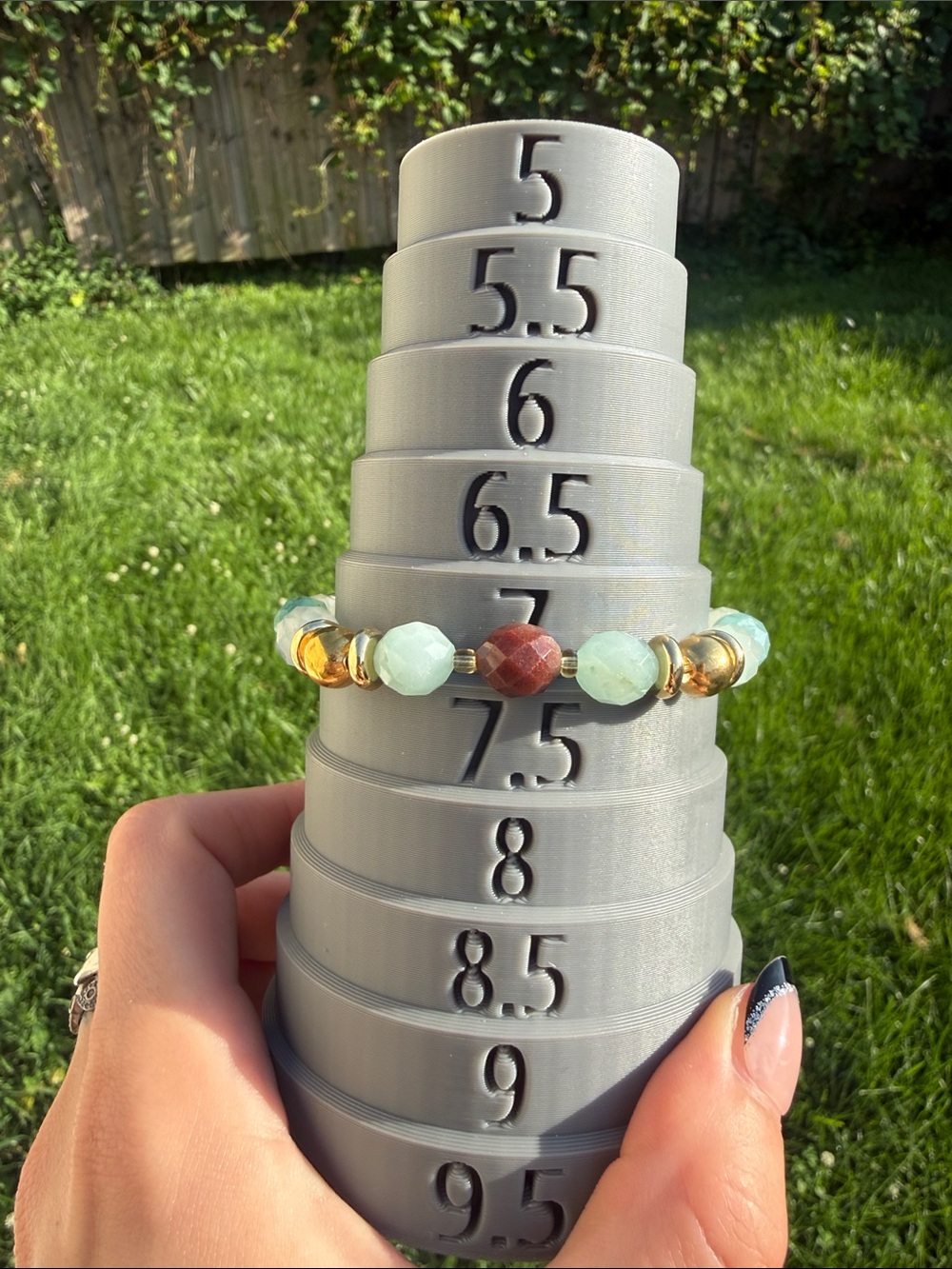Designer #3 Amazonite Faceted Stretch Bracelet with Gold stainless steel accents - Picture 4 of 5
